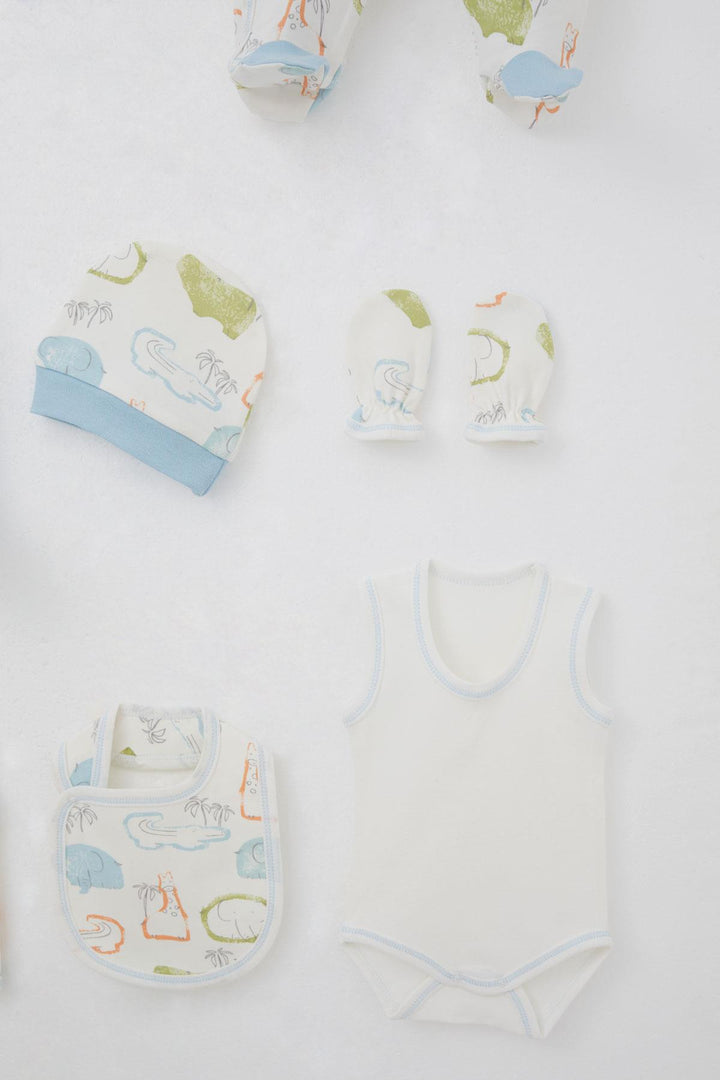 BRE Breeze Baby Boy Hospital Outfit 8 Piece Safari Themed Cute Animals Patterned 0-3 Months, Ecru - El Paso de Robles