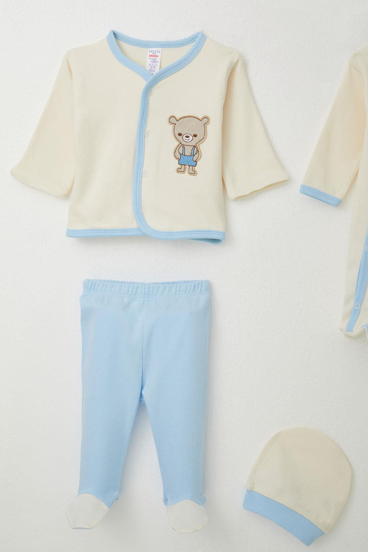 طقم ملابس مستشفى BRE Breeze Baby Boy 8 قطع مع تطريز دب لطيف 0-3 أشهر، كريمي - بوردينوني
