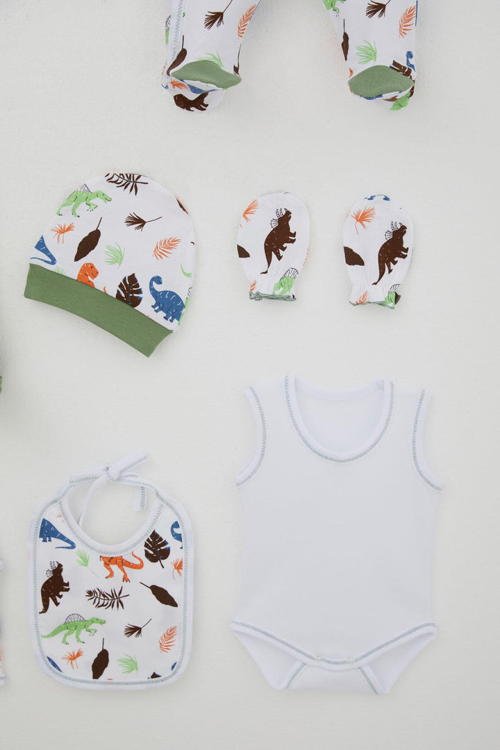 BRE Breeze Baby Boy Hospital Outfit 8 Piece Dinosaur Kingdom 0-3 Months, White - Paisley