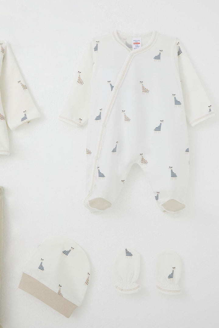 BRE Breeze Baby Boy Hospital Outfit 8 Pieces Cute Giraffe Patterned 0-3 Months, Ecru - Salt Lake City