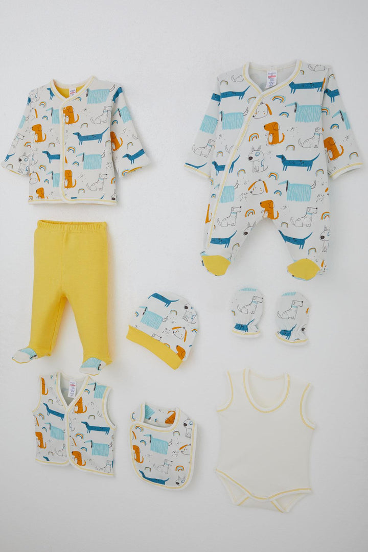 BRE Breeze Baby Boy Hospital Outfit 8 Cute Puppy Patterned 0-3 Months, Ecru - Rozzano