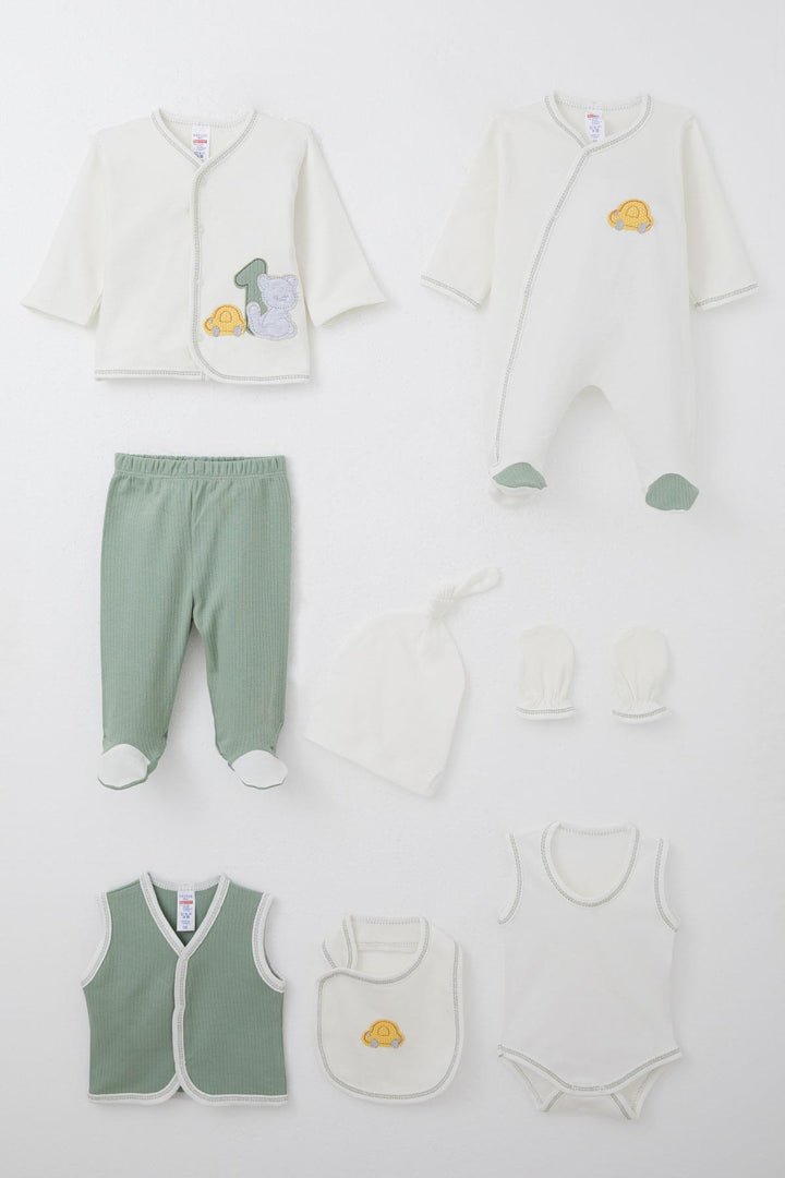 BRE Breeze Baby Boy Hospital Exit 8 Piece Patin Car Adventure 0-3 Months, Ecru - Flower Mound