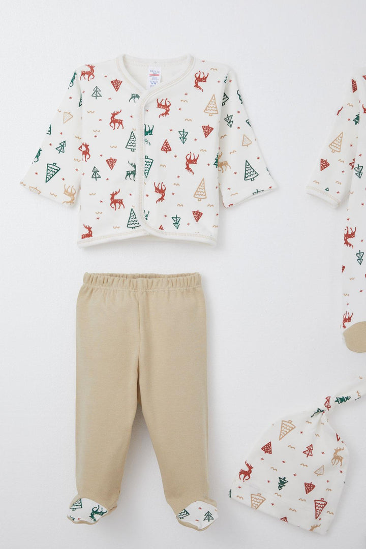 BRE Breeze Baby Boy Hospital Outfit 8 Piece New Year Themed Deer Patterned 0-3 Months, Ecru - Irákleio