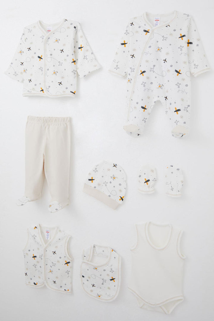 BRE Breeze Baby Boy Hospital Outfit 8 Piece Sky Explorer 0-3 Months, Ecru - Oakland