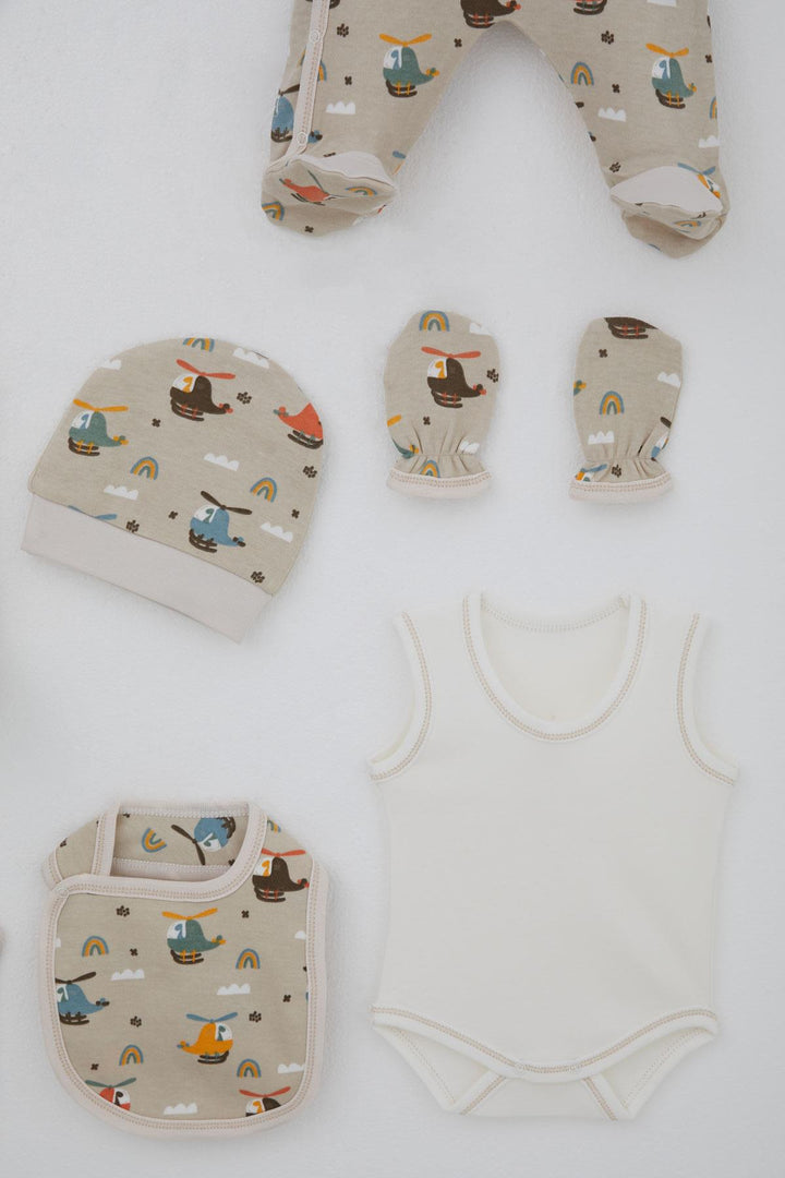 BRE Breeze Baby Boy Hospital Outfit 8 Piece Sky Tour Pilot Dino 0-3 Months, Beige - Rîbniţa