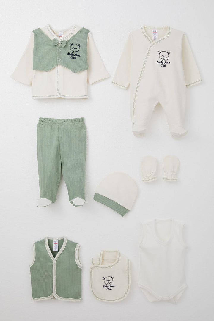 BRE Breeze Baby Boy Hospital Outfit 8 Piece Fixed Bow Tie Vest 0-3 Months, Ecru - Lodi