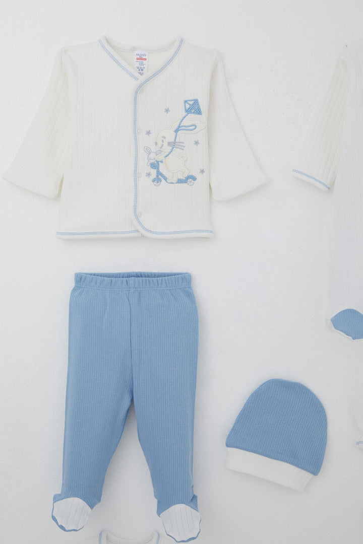 BRE Breeze Baby Boy Hospital Outfit 8 Piece Scooter King Kite Flying Bunny Embroidered 0-3 Months, White - Poway