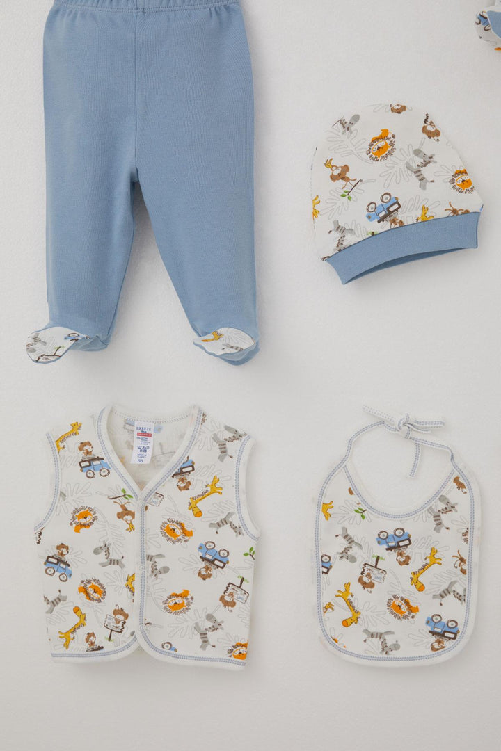 BRE Breeze Baby Boy Hospital Outfit 8 Piece Safari Adventure Cute Animals Patterned 0-3 Months, Ecru - San Diego