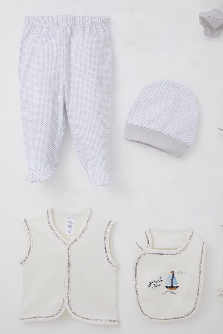 BRE Breeze Baby Boy Hospital Outfit 8 Piece Sailboat Cross-Stitch Embroidered 0-3 Months, Ecru - Thornton Heath