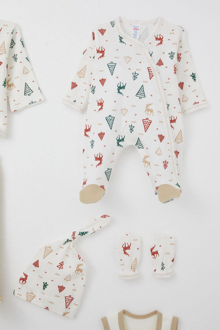 BRE Breeze Baby Boy Hospital Outfit 8 Piece New Year Themed Deer Patterned 0-3 Months, Ecru - Irákleio