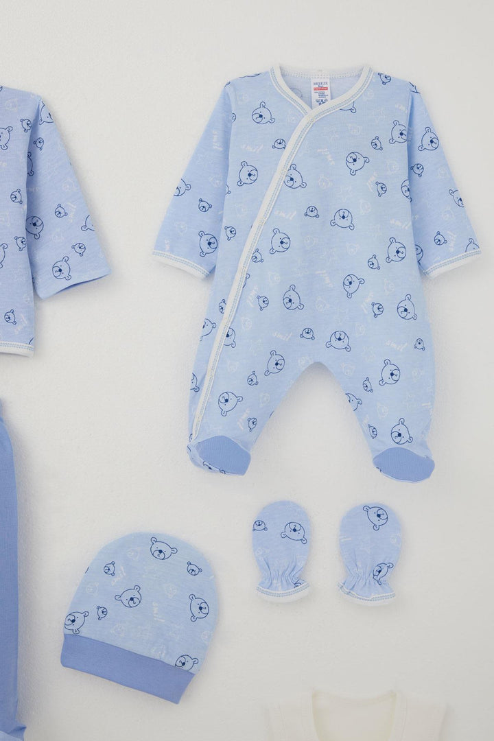 BRE Breeze Baby Boy Hospital Outfit 8-Piece with Cute Bear Figure Star Patterned 0-3 Months, Blue - Perth