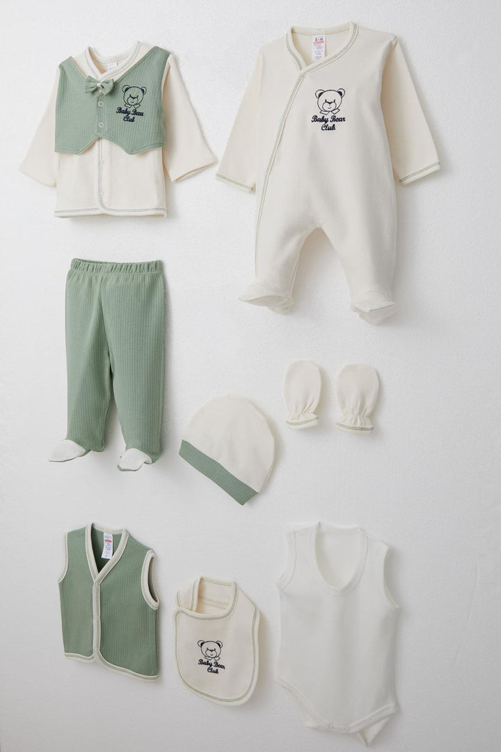 BRE Breeze Baby Boy Hospital Outfit 8 Piece Fixed Bow Tie Vest 0-3 Months, Ecru - Lodi