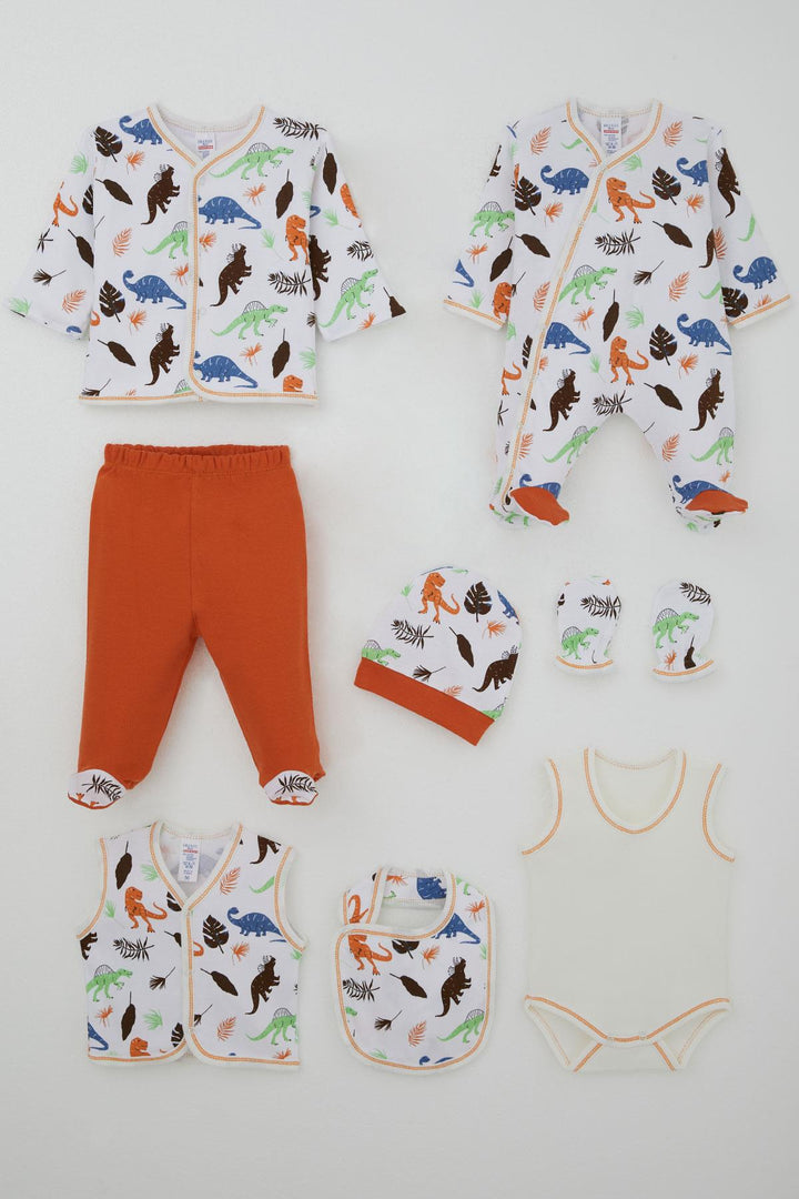 BRE Breeze Baby Boy Hospital Outfit 8 Piece Dinosaur Kingdom 0-3 Months, White - Marina di Carrara