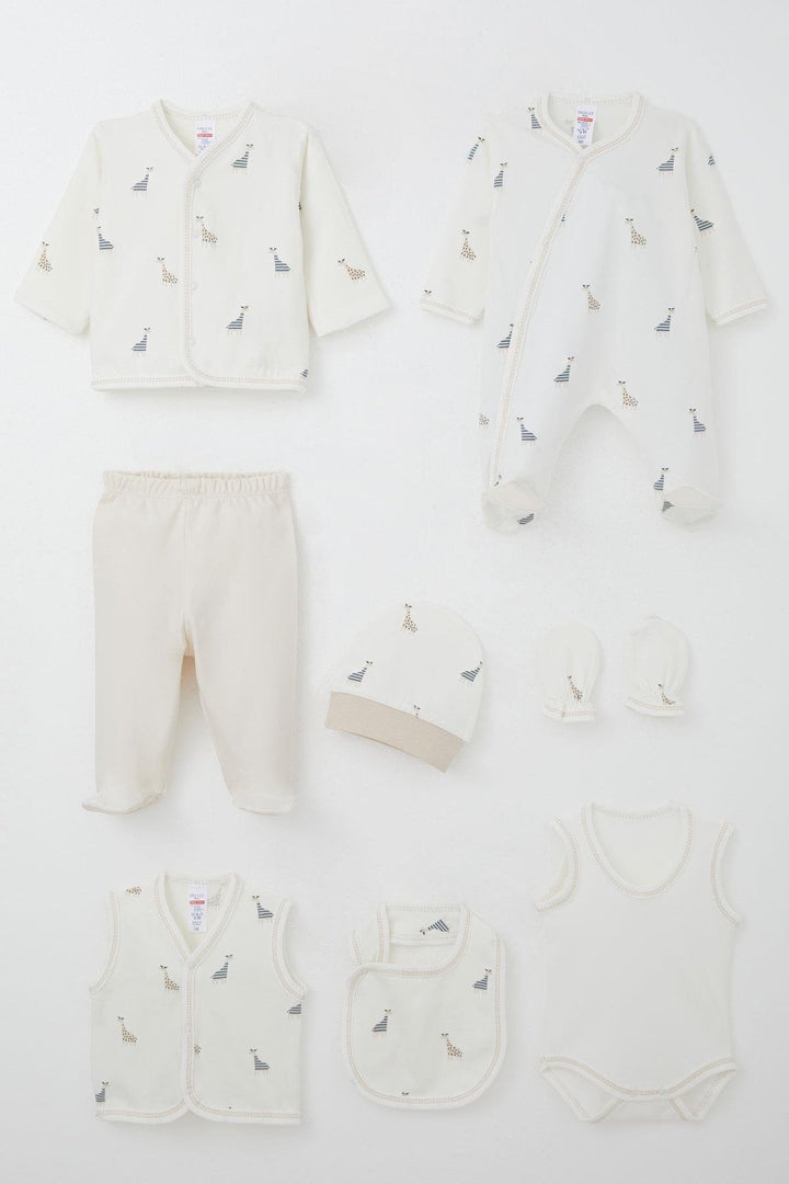BRE Breeze Baby Boy Hospital Outfit 8 Piece Cute Giraffe Patterned 0-3 Months, Ecru - Binghamton