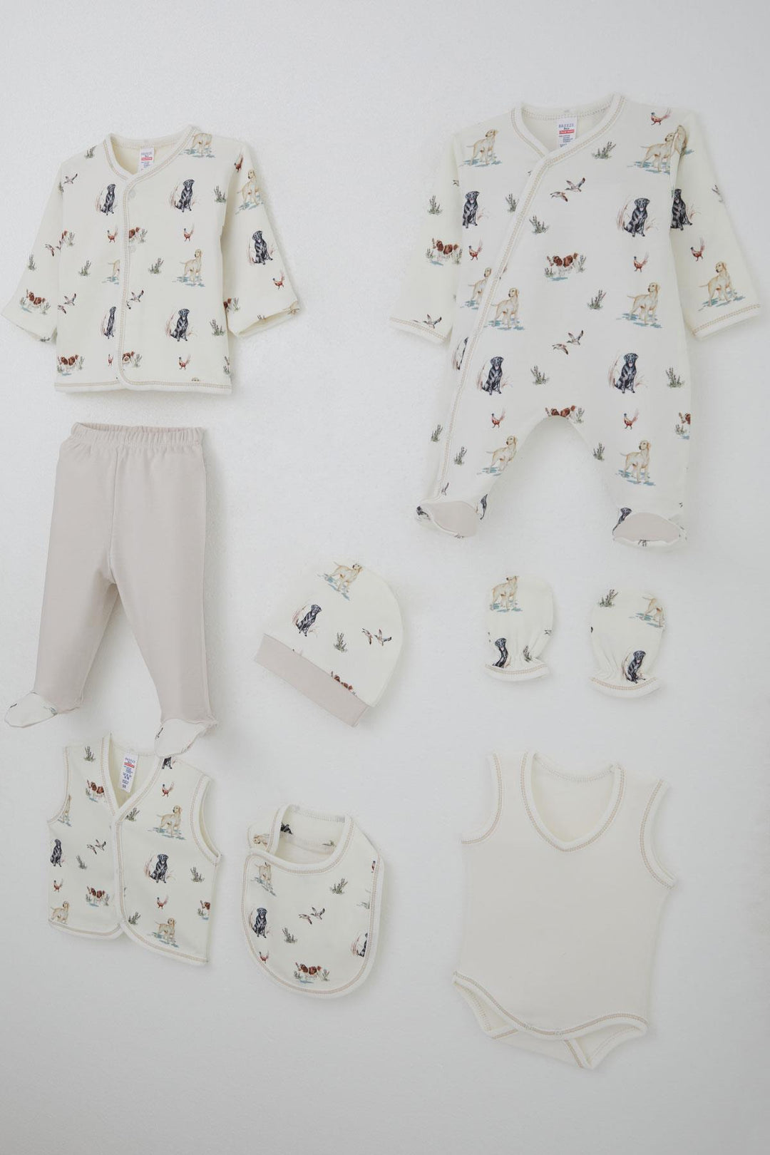 BRE Breeze Baby Boy Hospital Outfit 8 Cute Puppy Patterned 0-3 Months, Ecru - Krasnyi Luch