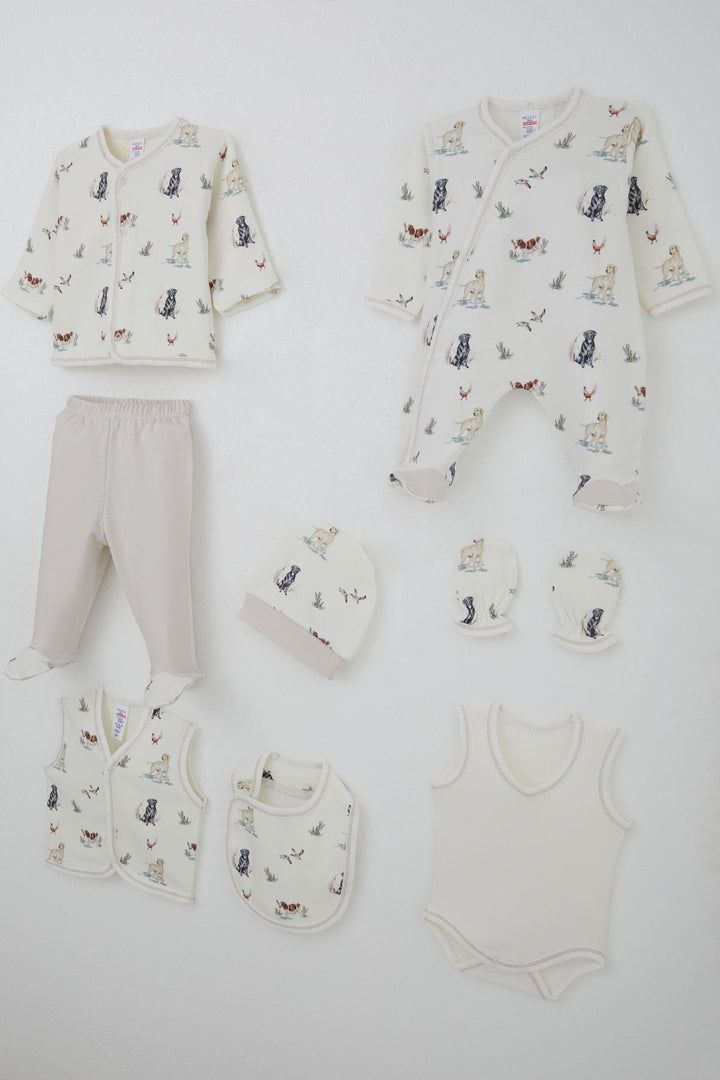 BRE Breeze Baby Boy Hospital Outfit 8 Cute Puppy Patterned 0-3 Months, Ecru - Krasnyi Luch