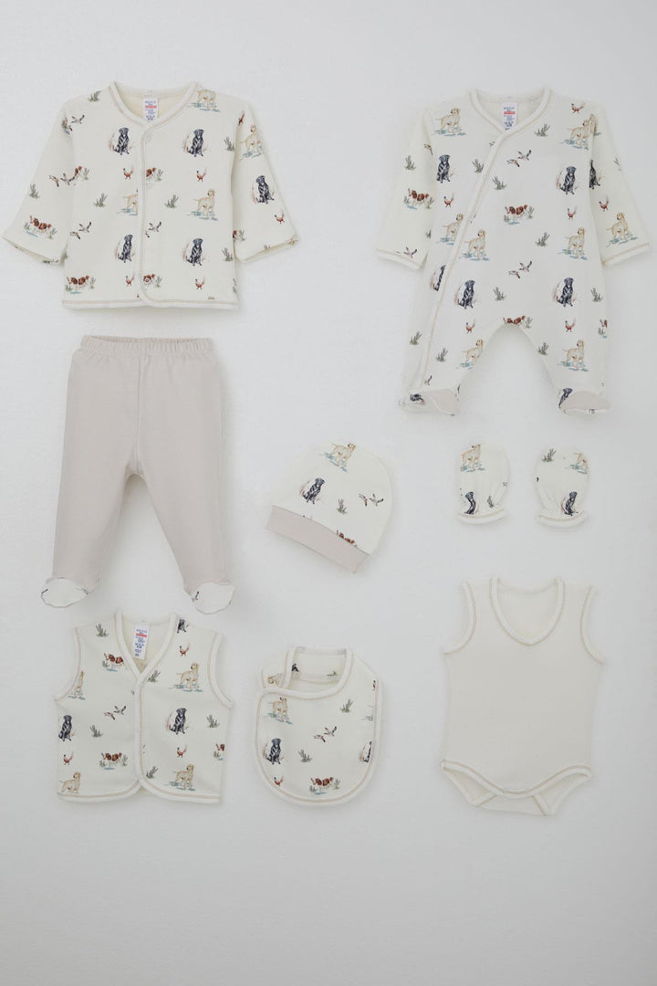 BRE Breeze Baby Boy Hospital Outfit 8 Cute Puppy Patterned 0-3 Months, Ecru - Krasnyi Luch