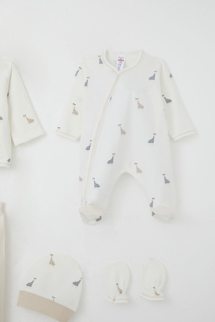 BRE Breeze Baby Boy Hospital Outfit 8 Piece Cute Giraffe Patterned 0-3 Months, Ecru - Binghamton