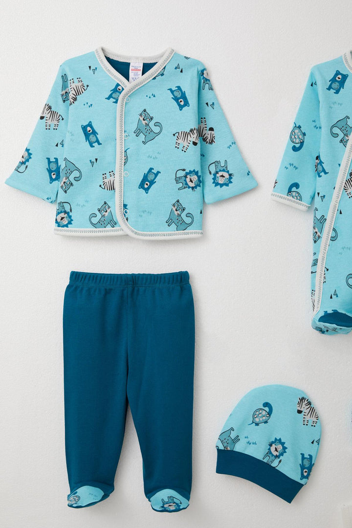 طقم ملابس مستشفى BRE Breeze Baby Boy 8 قطع حيوانات لطيفة منقوشة 0-3 أشهر، أزرق - كويرنافاكا