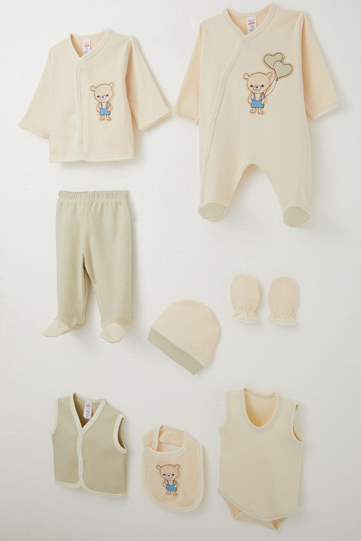 BRE Breeze Baby Boy Hospital Outfit 8-Piece with Cute Bear Embroidery 0-3 Months, Cream - Fruit Cove