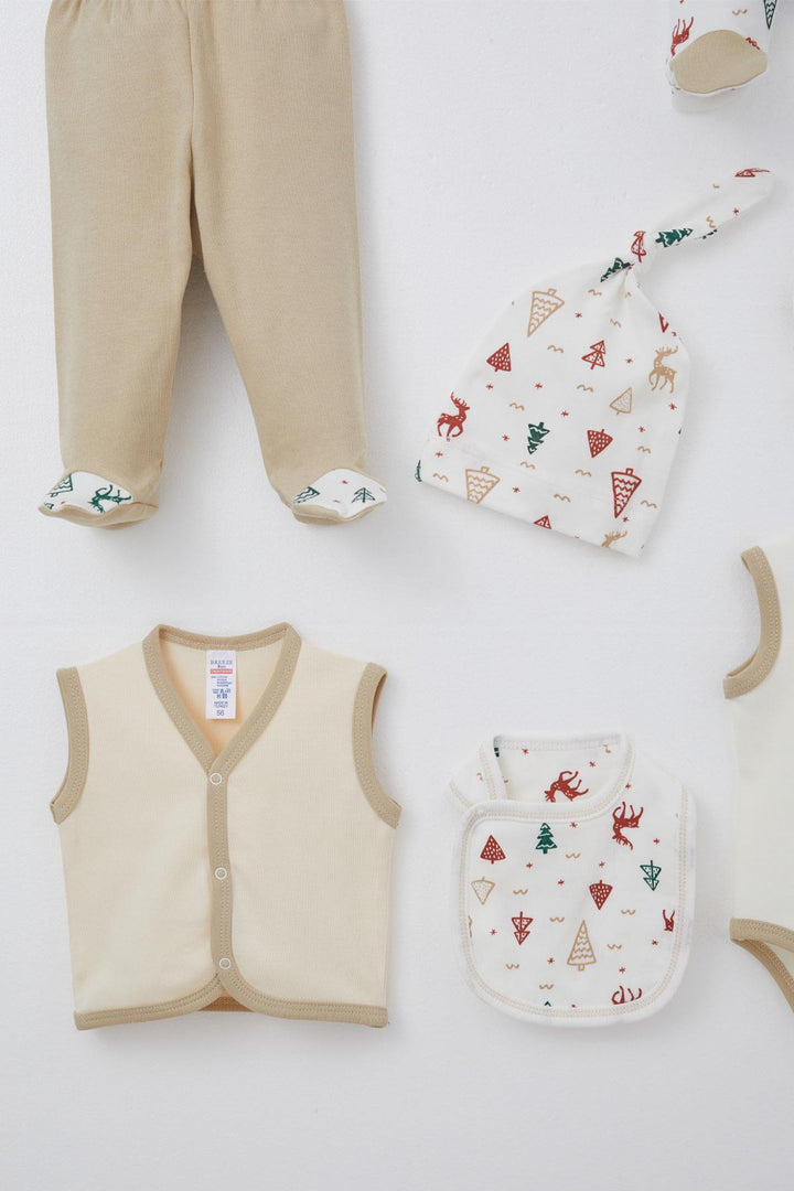 BRE Breeze Baby Boy Hospital Outfit 8 Piece New Year Themed Deer Patterned 0-3 Months, Ecru - Irákleio
