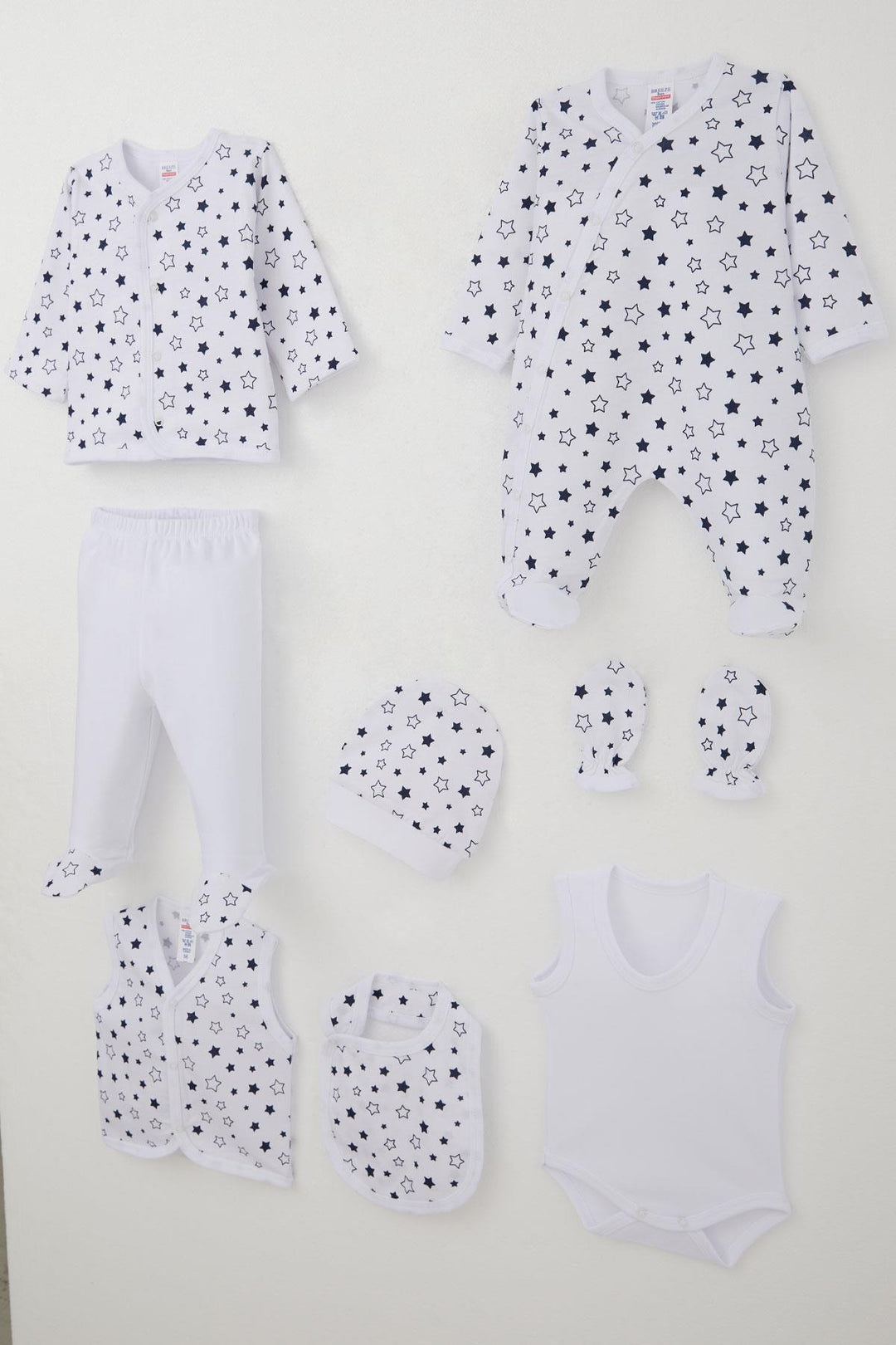 BRE Breeze Baby Boy Hospital Outfit 8-Piece Star Patterned 0-3 Months, White - Vercelli