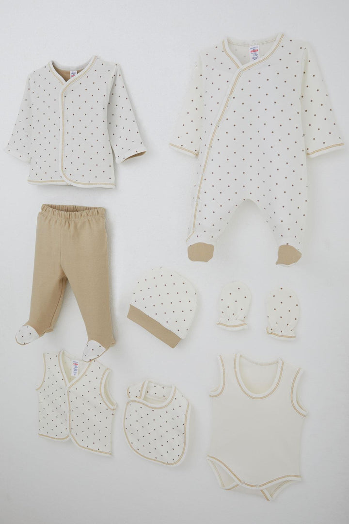 BRE Breeze Baby Boy Hospital Outfit 8 Piece Polka Dot Patterned 0-3 Months, Ecru - Neuss