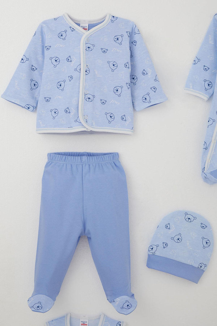 BRE Breeze Erkek Bebek Hastane Çıkışı 8 Li Sevimli Ayıcık Figürlü Yıldız Desenli 0-3 Ay, Mavi - Lugoj