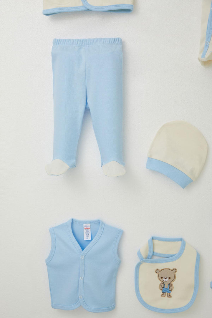 طقم ملابس مستشفى BRE Breeze Baby Boy 8 قطع مع تطريز دب لطيف 0-3 أشهر، كريمي - بوردينوني