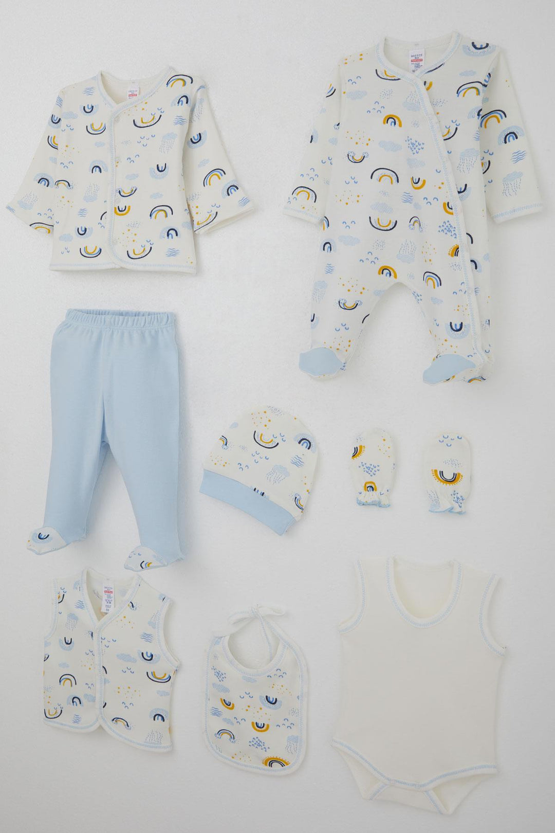 BRE Breeze Baby Boy Hospital Exit 8 Piece Sky Themed Cloud Patterned 0-3 Months, Ecru - Sicklerville