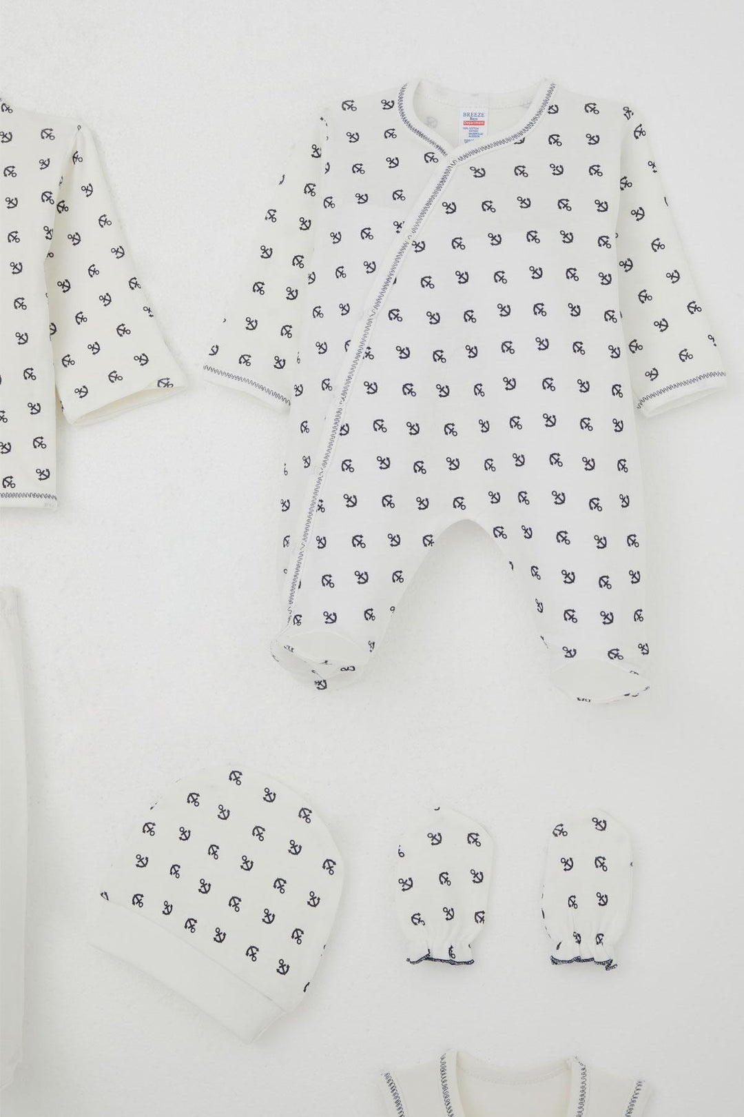 BRE Breeze Baby Boy Hospital Outfit 8 Piece Sea Themed Anchor Patterned 0-3 Months, Ecru - Pachuca