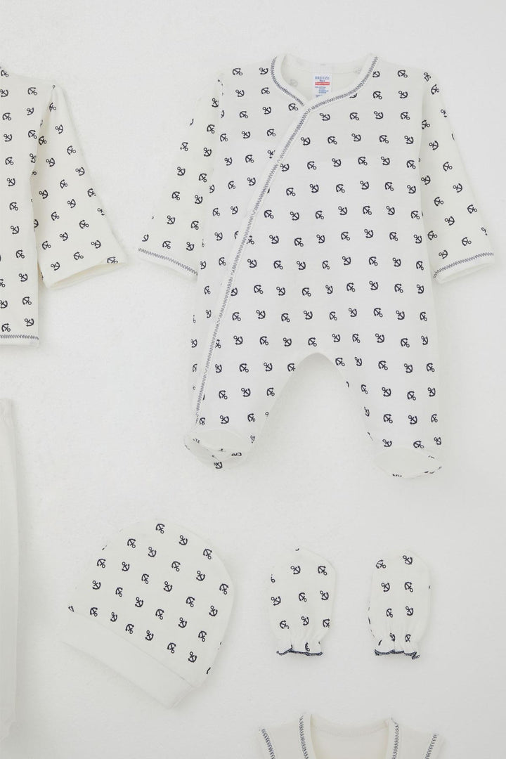 BRE Breeze Baby Boy Hospital Outfit 8 Piece Sea Themed Anchor Patterned 0-3 Months, Ecru - Pachuca
