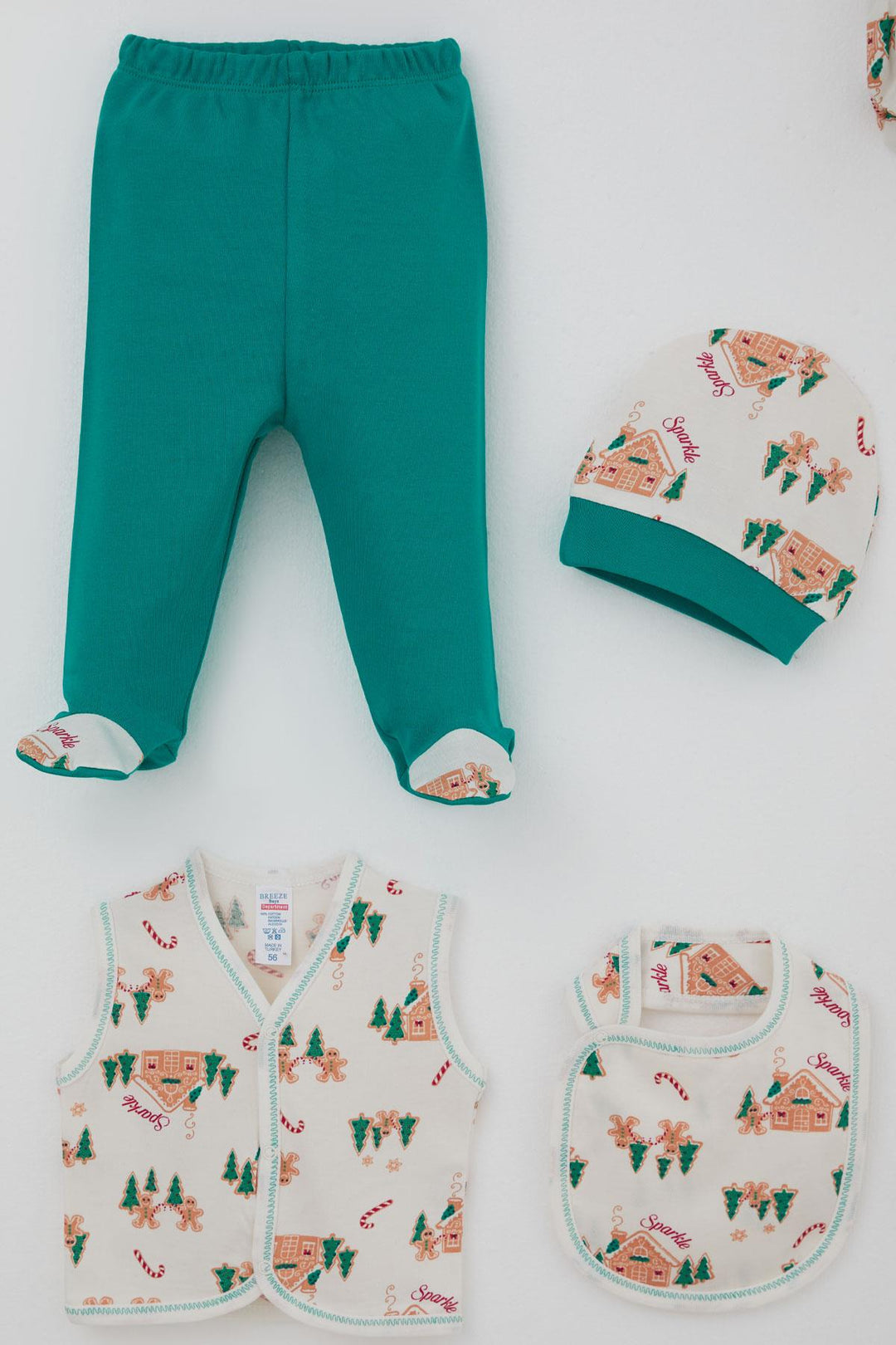 BRE Breeze Baby Boy Hospital Outfit 8 Piece New Year Themed Pine & House Patterned 0-3 Months, Cream - Cananea
