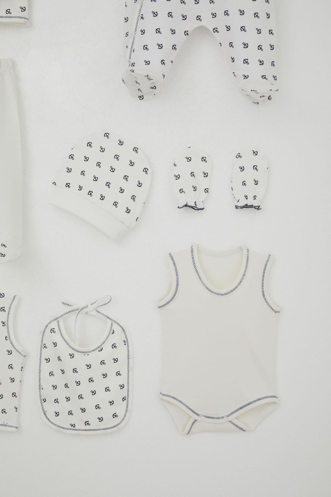 BRE Breeze Baby Boy Hospital Outfit 8 Piece Sea Themed Anchor Patterned 0-3 Months, Ecru - Pachuca