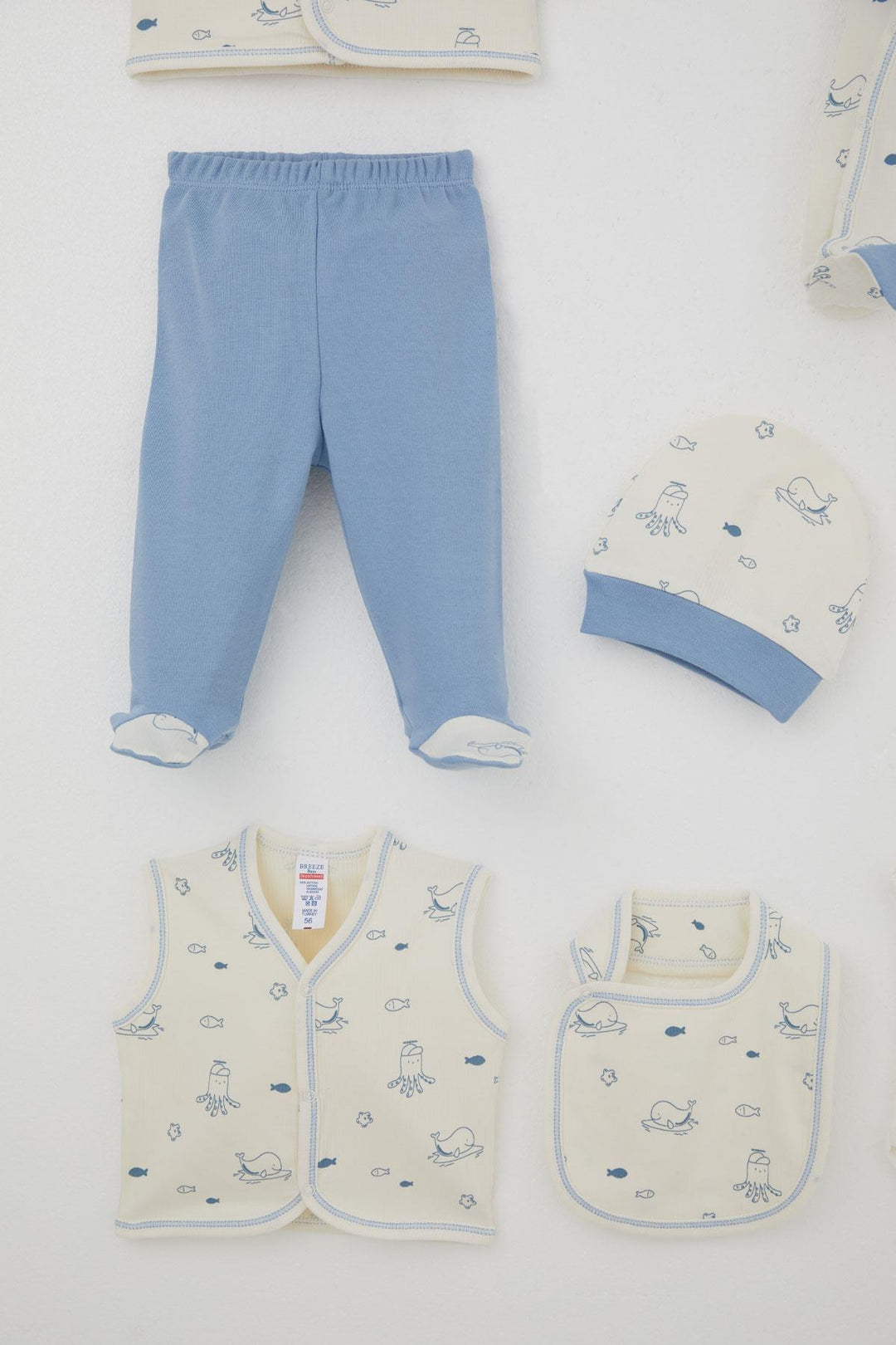 BRE Breeze Erkek Bebek Hastane Çıkışı 8 Li Sevimli Deniz Hayvanları Desenli 0-3 Ay, Krem - Mount Pleasant