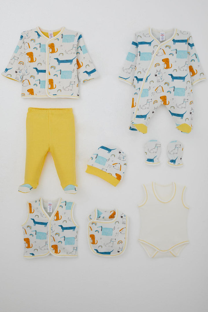 BRE Breeze Baby Boy Hospital Outfit 8 Cute Puppy Patterned 0-3 Months, Ecru - Rozzano