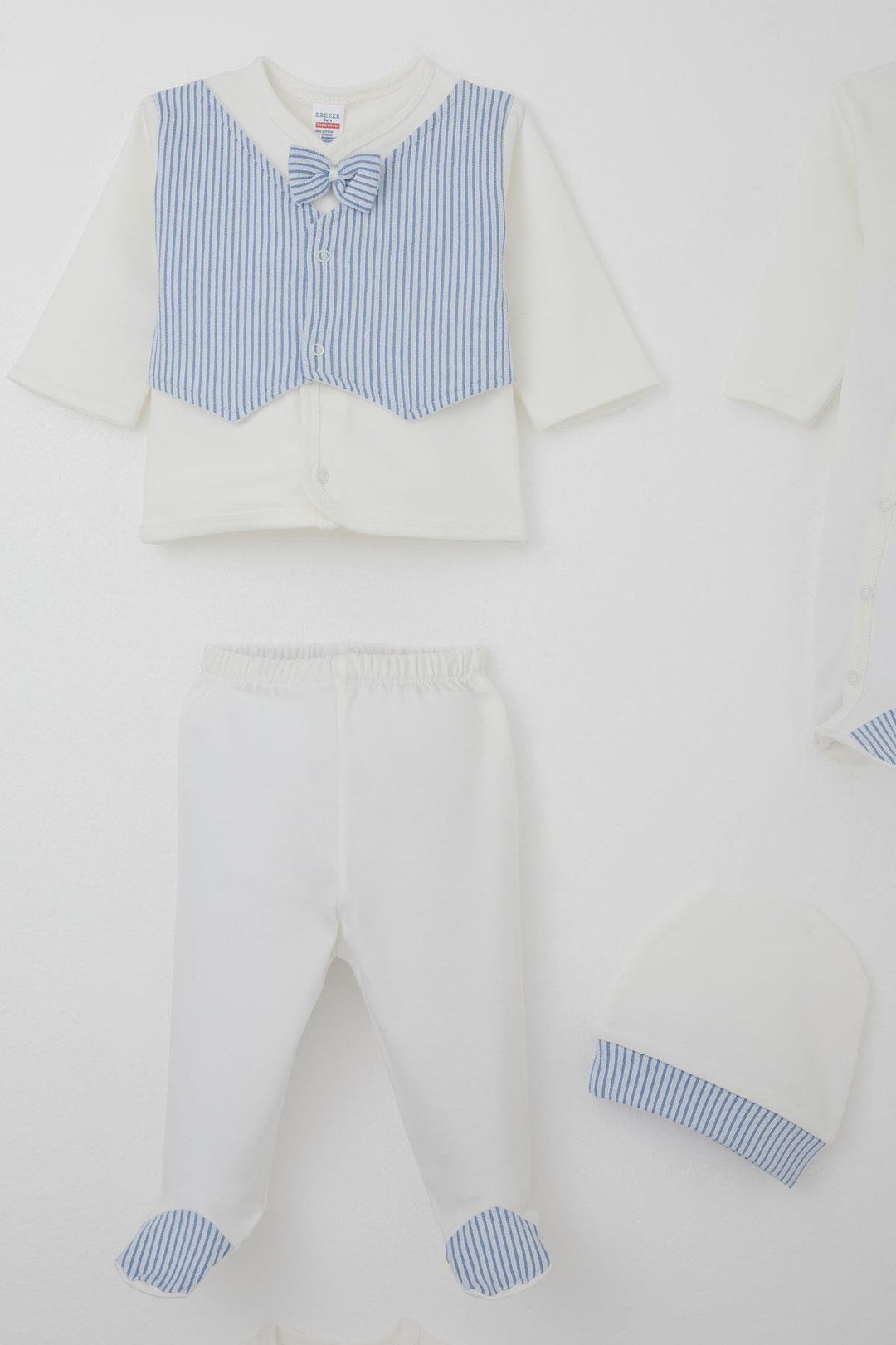 BRE Breeze Erkek Bebek Hastane Çıkışı 8 Li Sabit Papyonlu Yelekli 0-3 Ay, Ekru - Noordwijk