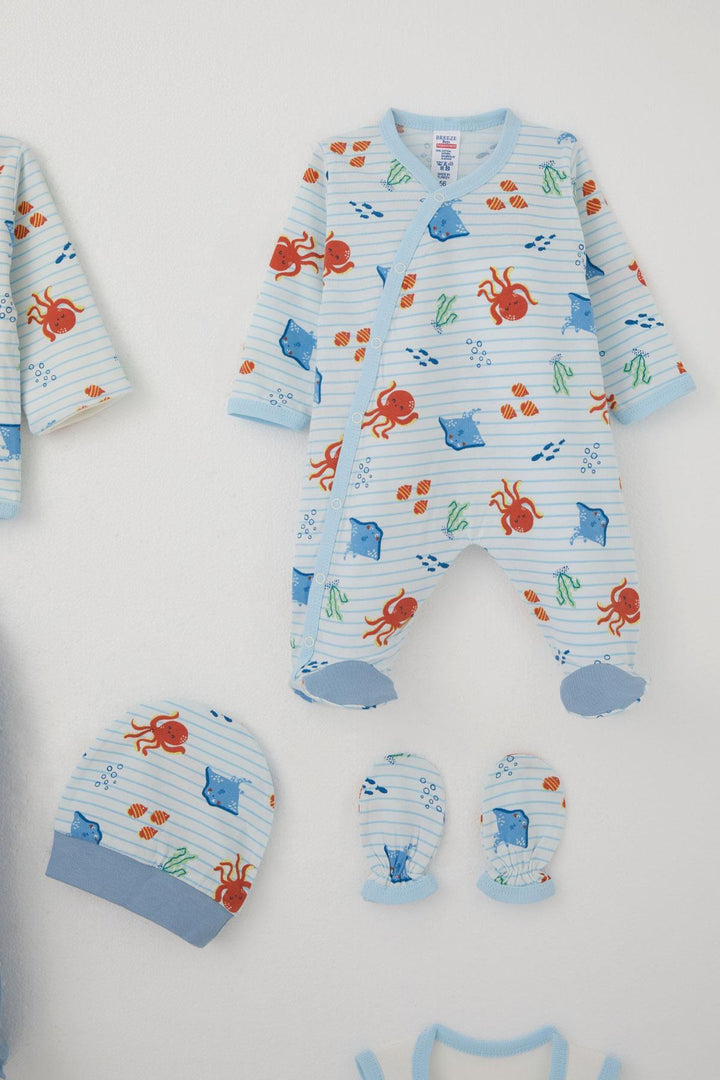 BRE Breeze Baby Boy Hospital Outfit 8 Pieces Cute Sea Animals Patterned 0-3 Months, White - Texarkana