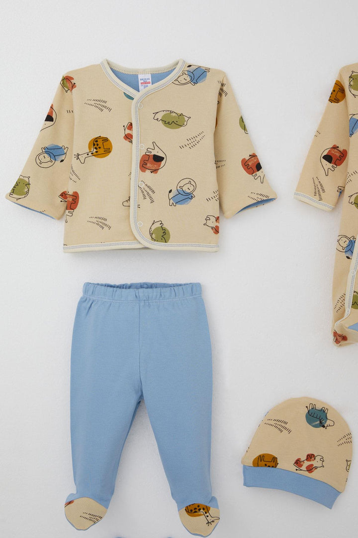 BRE Breeze Baby Boy Hospital Outfit 8 Cute Animals Patterned 0-3 Months, Beige - Tultepec