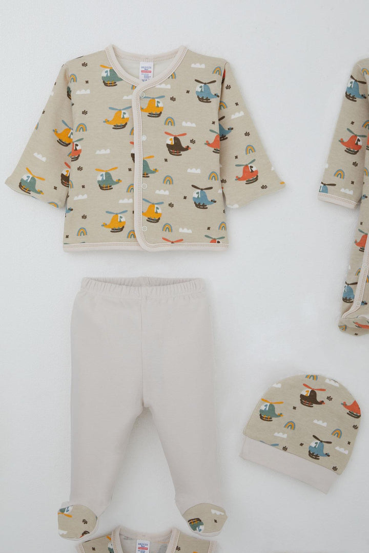 BRE Breeze Baby Boy Hospital Outfit 8 Piece Sky Tour Pilot Dino 0-3 Months, Beige - Rîbniţa