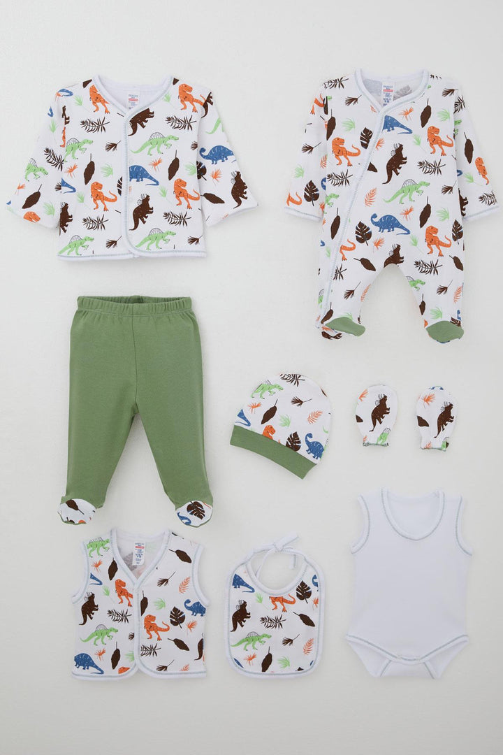 BRE Breeze Baby Boy Hospital Outfit 8 Piece Dinosaur Kingdom 0-3 Months, White - Paisley