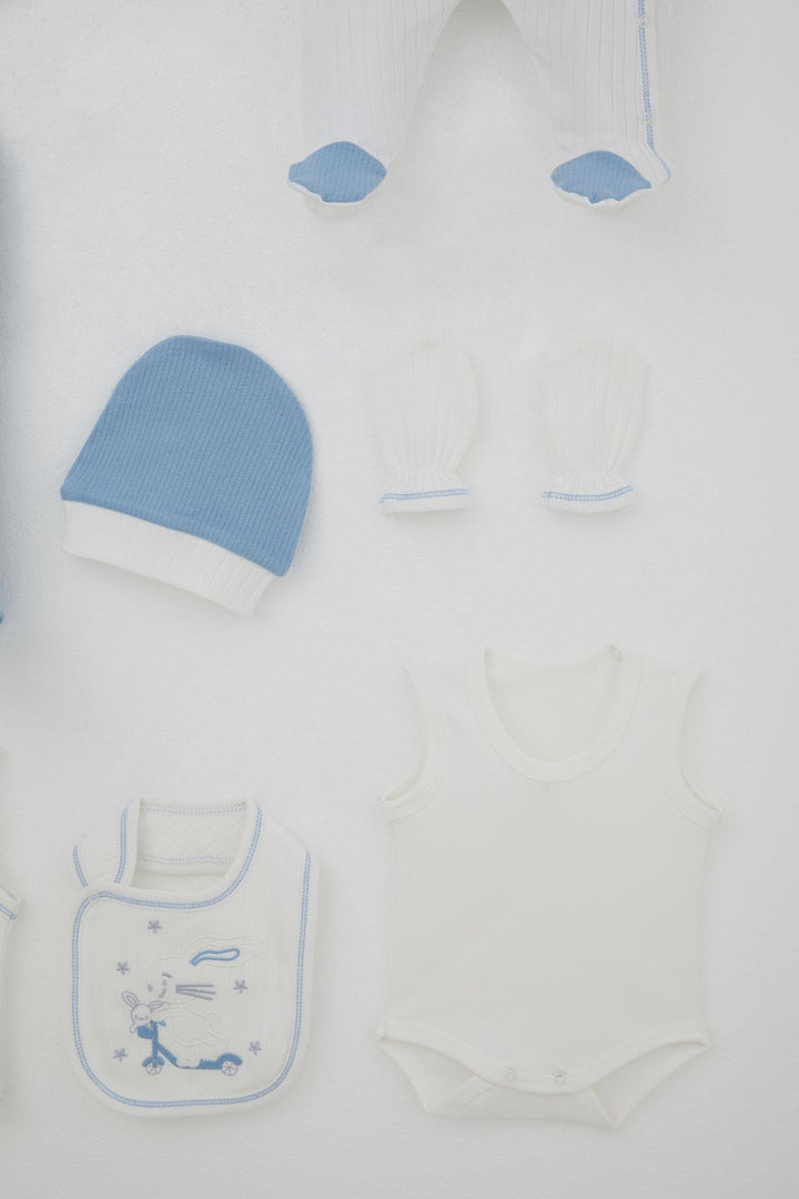 BRE Breeze Baby Boy Hospital Outfit 8 Piece Scooter King Kite Flying Bunny Embroidered 0-3 Months, White - Poway