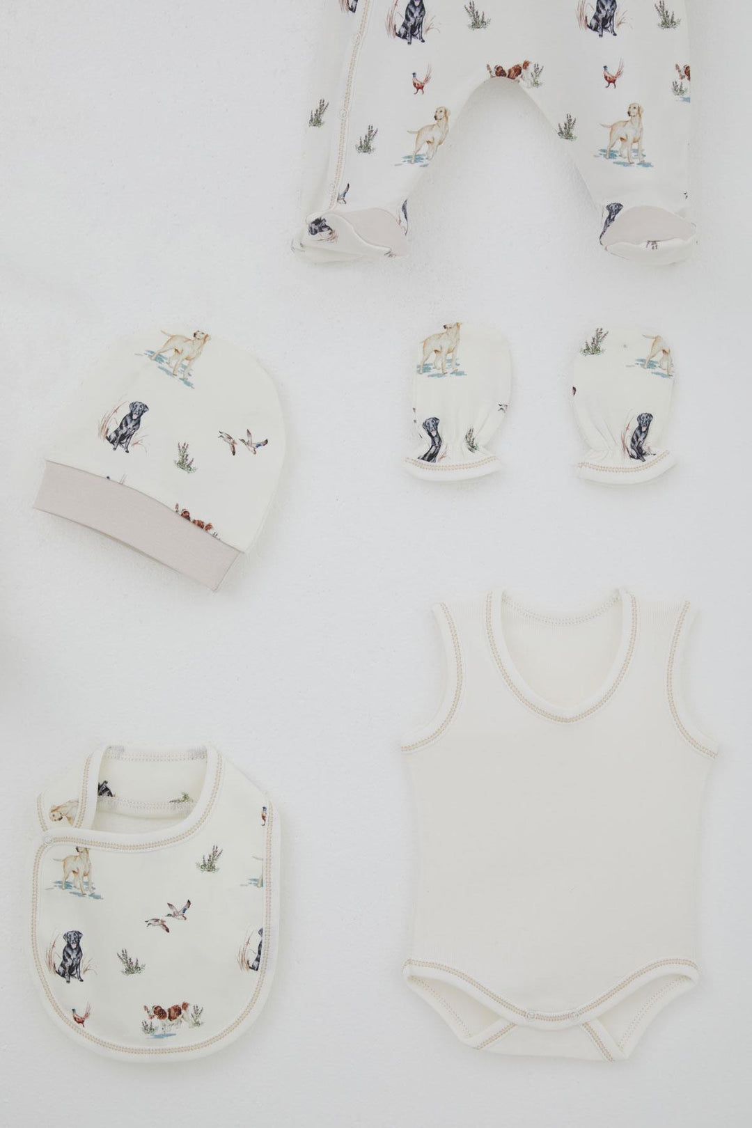 BRE Breeze Baby Boy Hospital Outfit 8 Cute Puppy Patterned 0-3 Months, Ecru - Krasnyi Luch