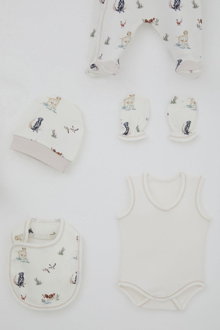 BRE Breeze Baby Boy Hospital Outfit 8 Cute Puppy Patterned 0-3 Months, Ecru - Krasnyi Luch