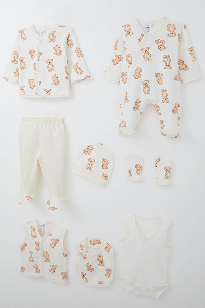BRE Breeze Baby Boy Hospital Outfit 8 Piece Toy Bear Patterned 0-3 Months, White - Desio