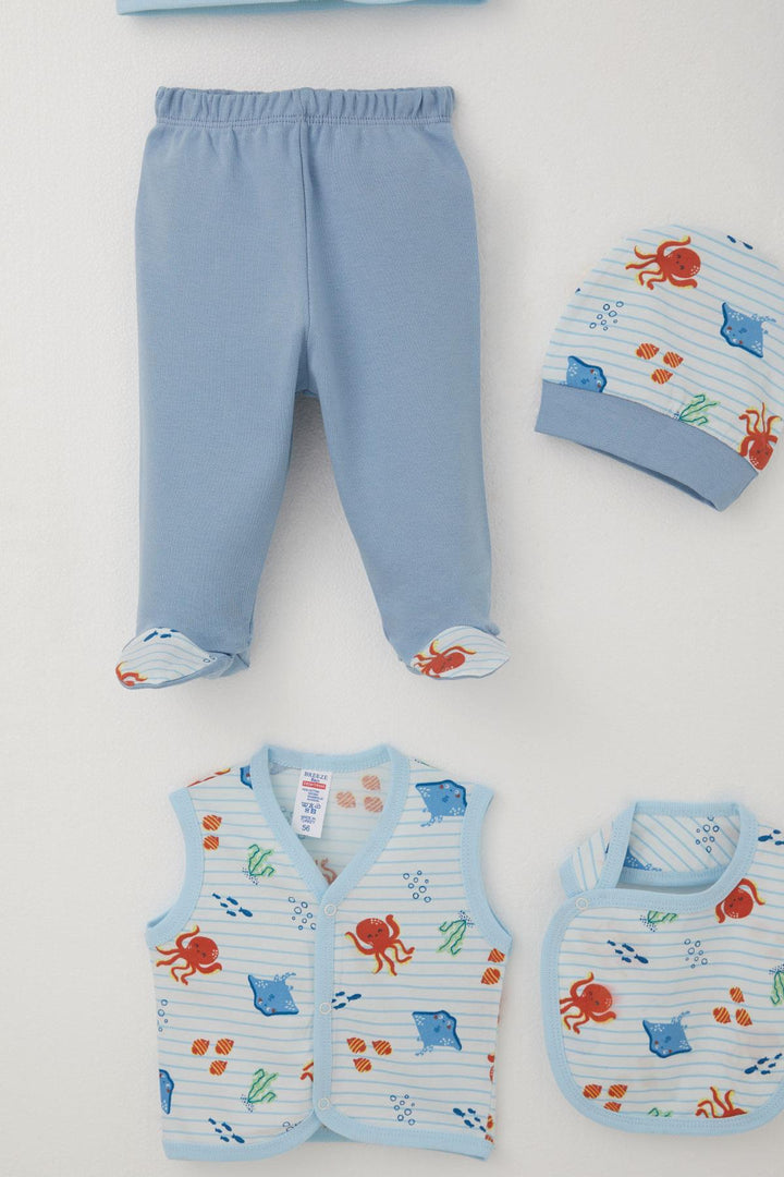 BRE Breeze Baby Boy Hospital Outfit 8 Pieces Cute Sea Animals Patterned 0-3 Months, White - Texarkana