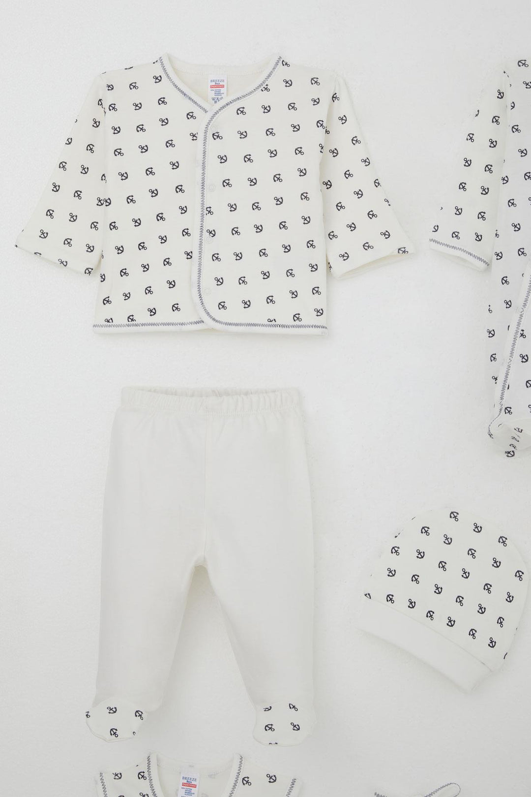 BRE Breeze Baby Boy Hospital Outfit 8 Piece Sea Themed Anchor Patterned 0-3 Months, Ecru - Pachuca