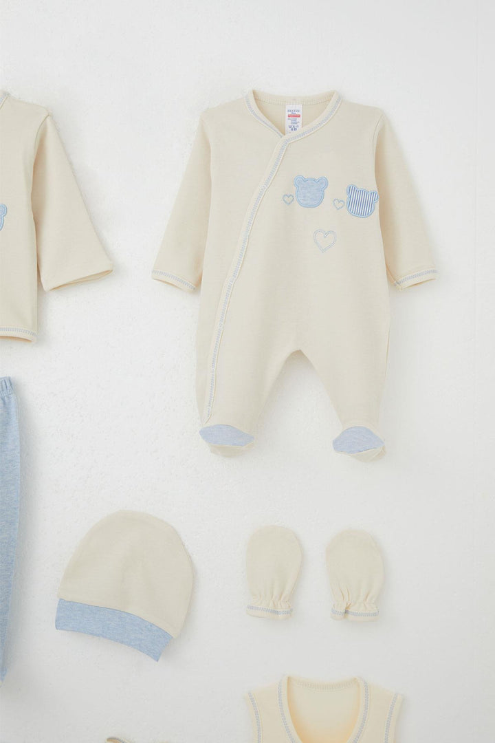 BRE Breeze Baby Boy Hospital Outfit 8 Piece & Heart Embroidered 0-3 Months, Cream - Angoulême