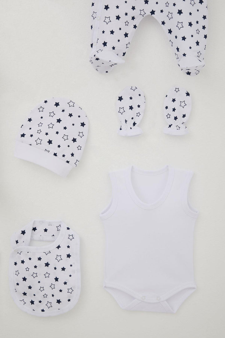 BRE Breeze Baby Boy Hospital Outfit 8-Piece Star Patterned 0-3 Months, White - Vercelli