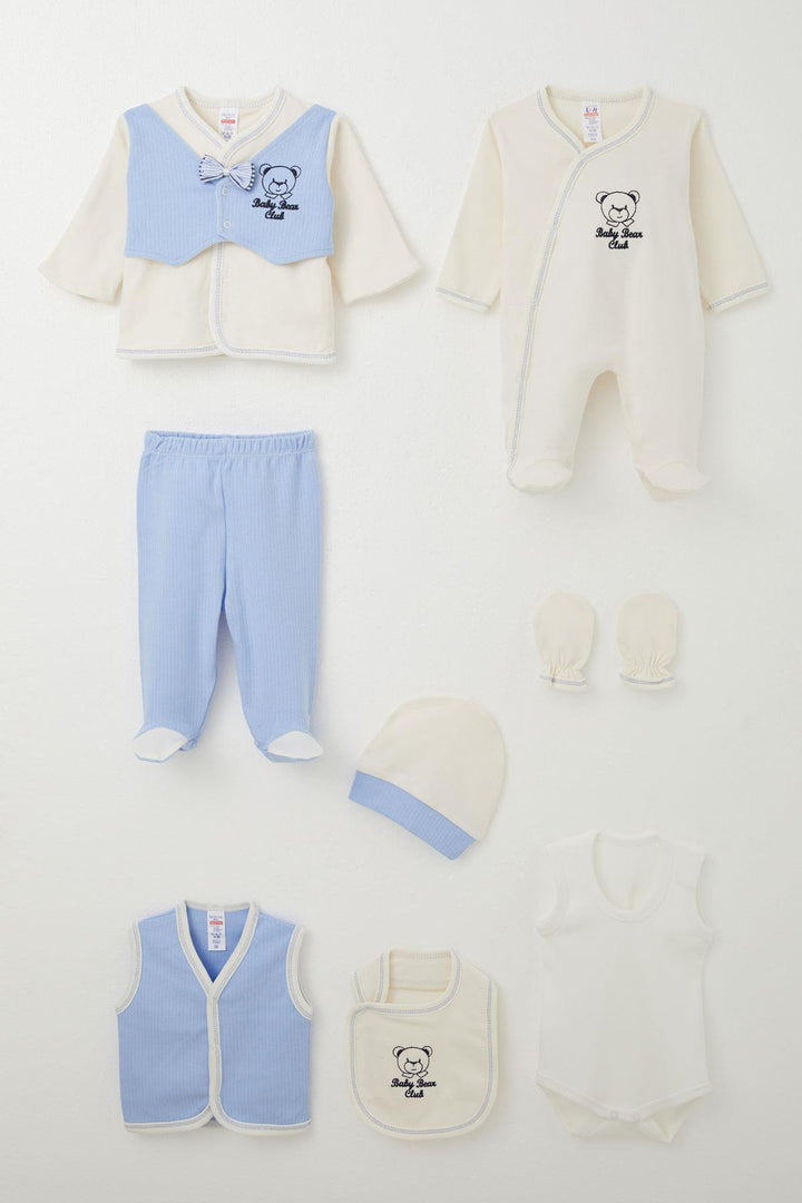 BRE Breeze Baby Boy Hospital Outfit 8 قطع سترة ربطة عنق ثابتة 0-3 أشهر، إكرو - أنزيو